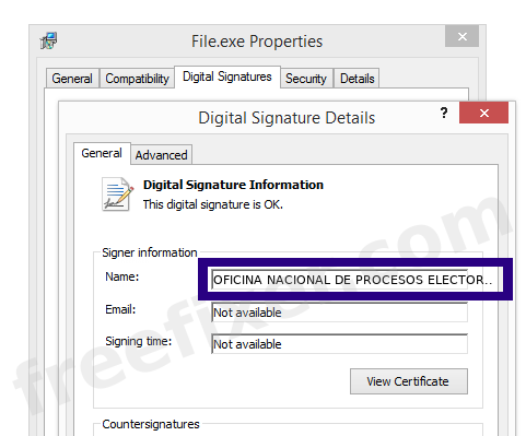 Screenshot of the OFICINA NACIONAL DE PROCESOS ELECTORALES certificate